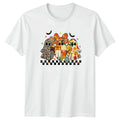 Floral Leopard Retro Halloween Ghosts Womens T-Shirt Retro Boho Ghost Halloween