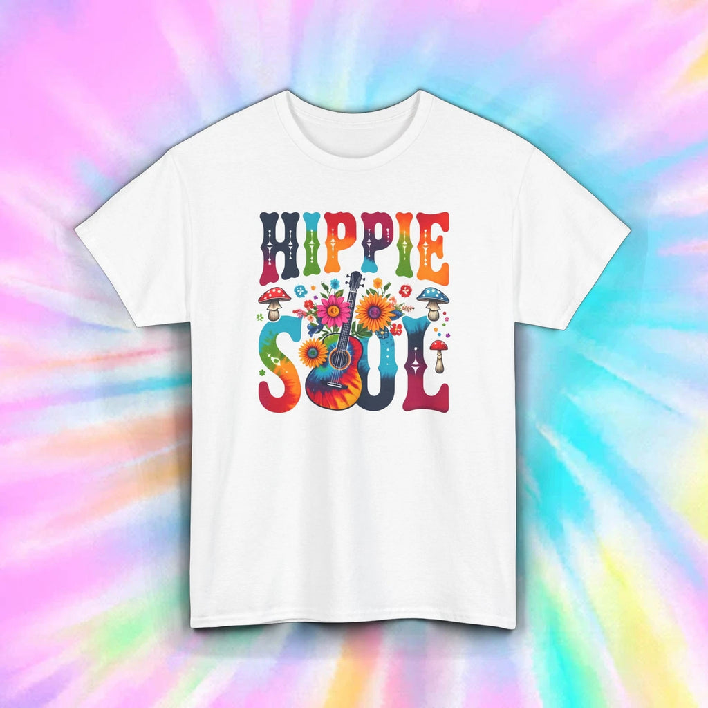 Hippie Soul T-Shirt Groovy Guitar Flowers Retro Boho Style Tee S-5XL