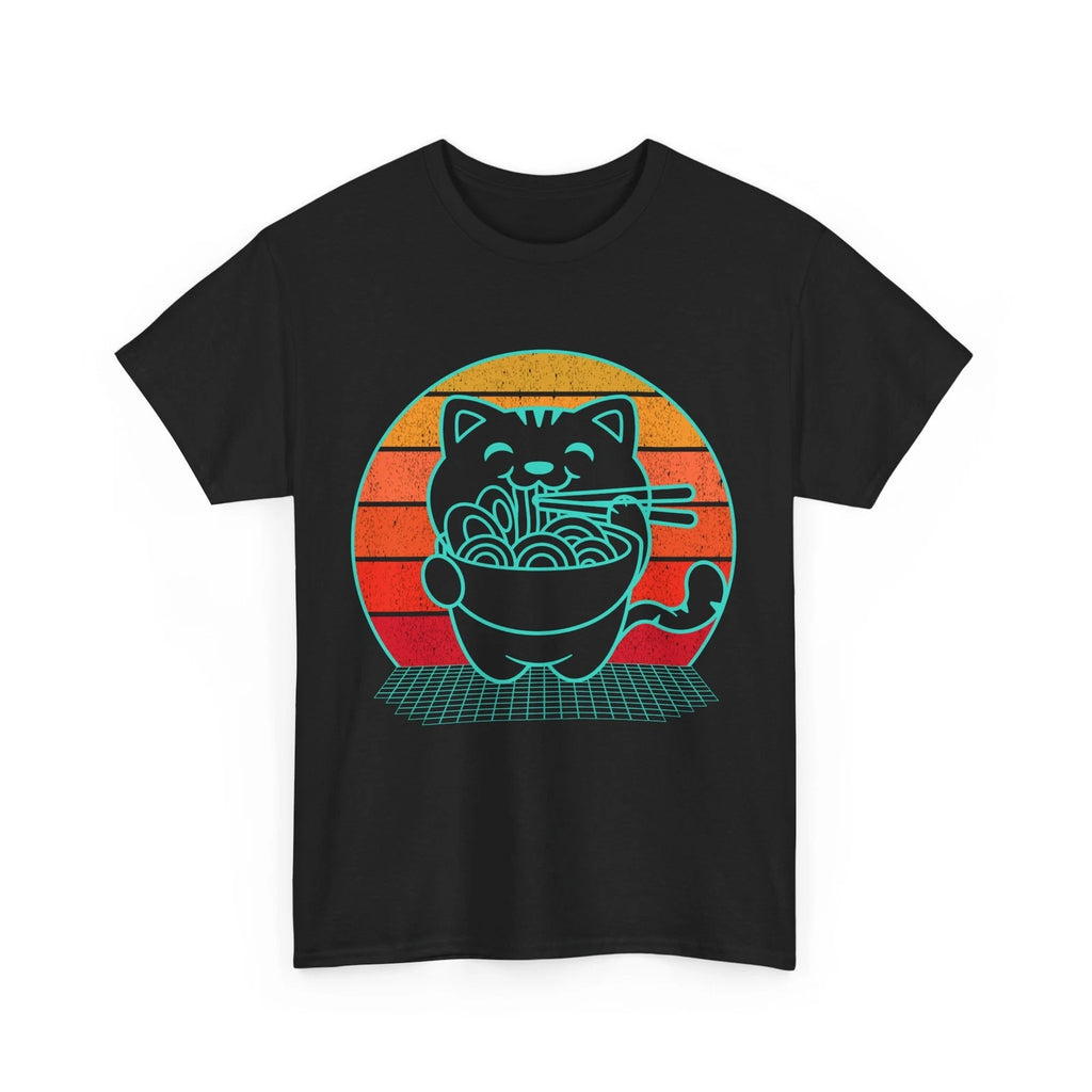 Kawaii Cat Shirt, Japanese Food Lovers Tee, Anime Cat Ramen Synthwave Shirt