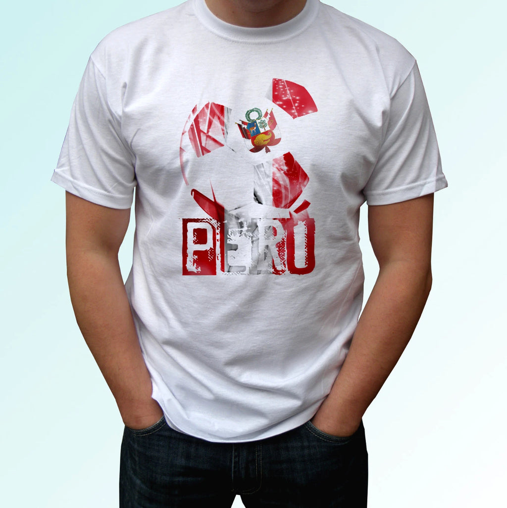 Peru football flag white t shirt camiseta soccer gift top design tee all sizes