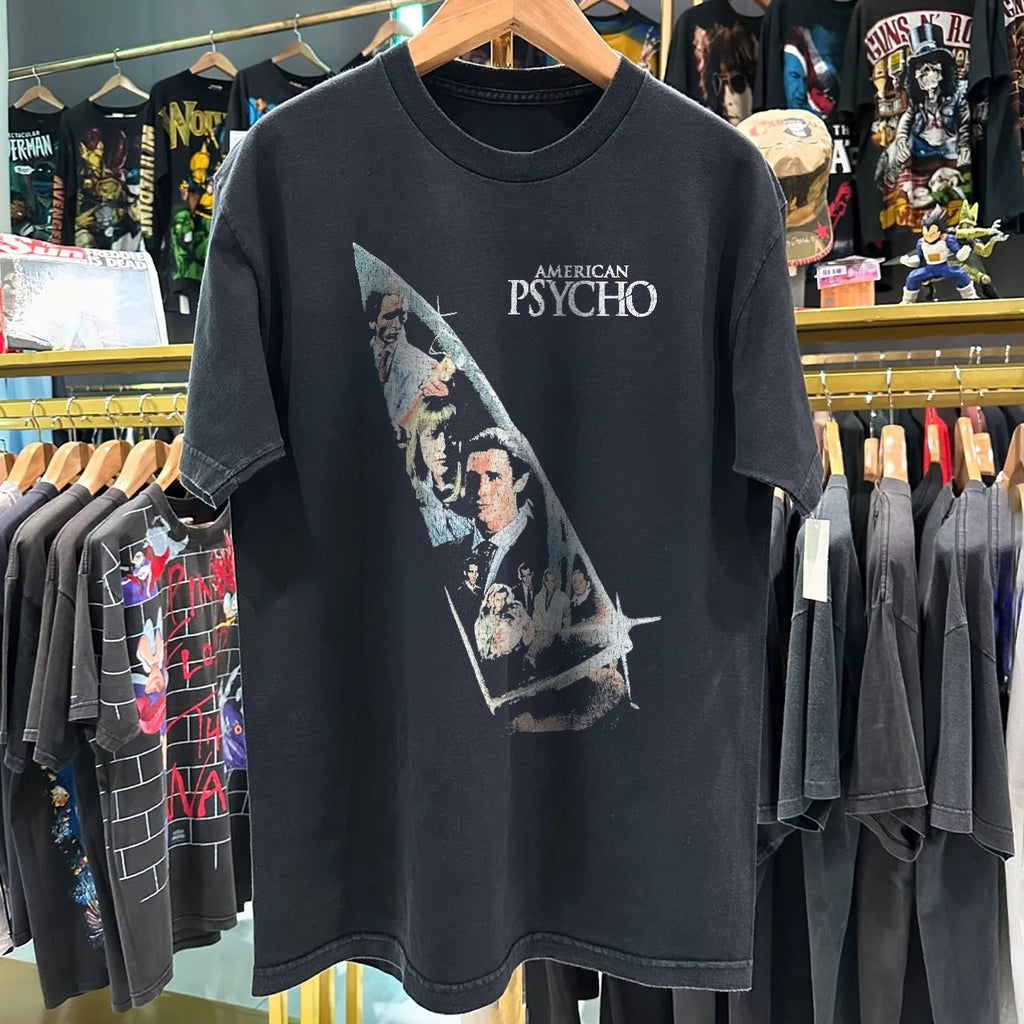 Y2K American Psycho Washed T-Shirt Black L