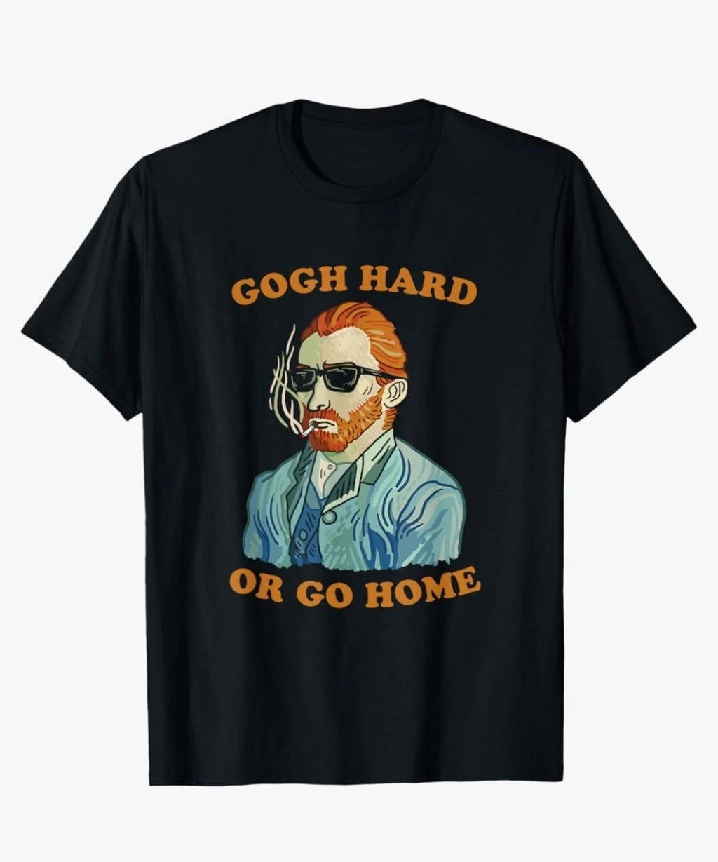 New Vincent Van Gogh Hard Or Go Home Mens Medium Funny Artsy Black Cotton Tee