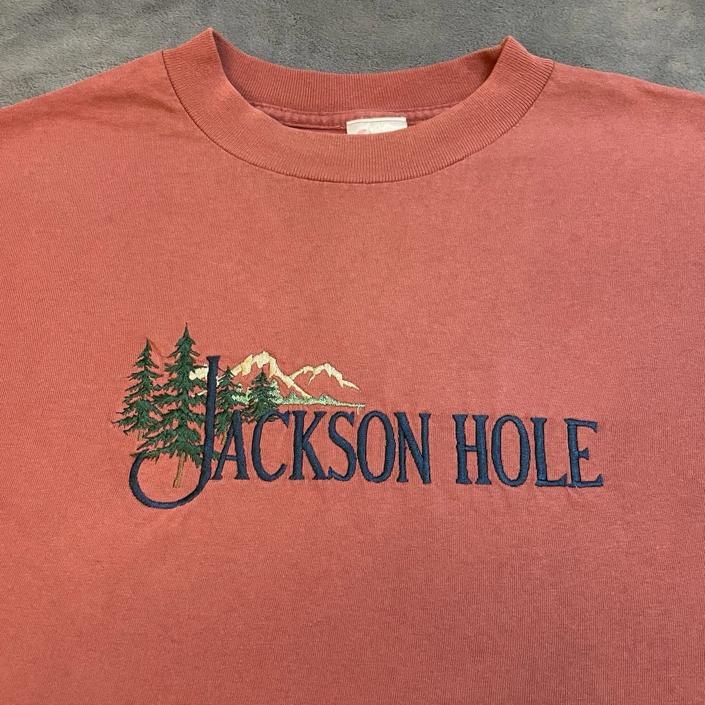 Vintage 90s Jackson Hole T-Shirt Mens Large Pine Trees Mountains Art Streetwear
