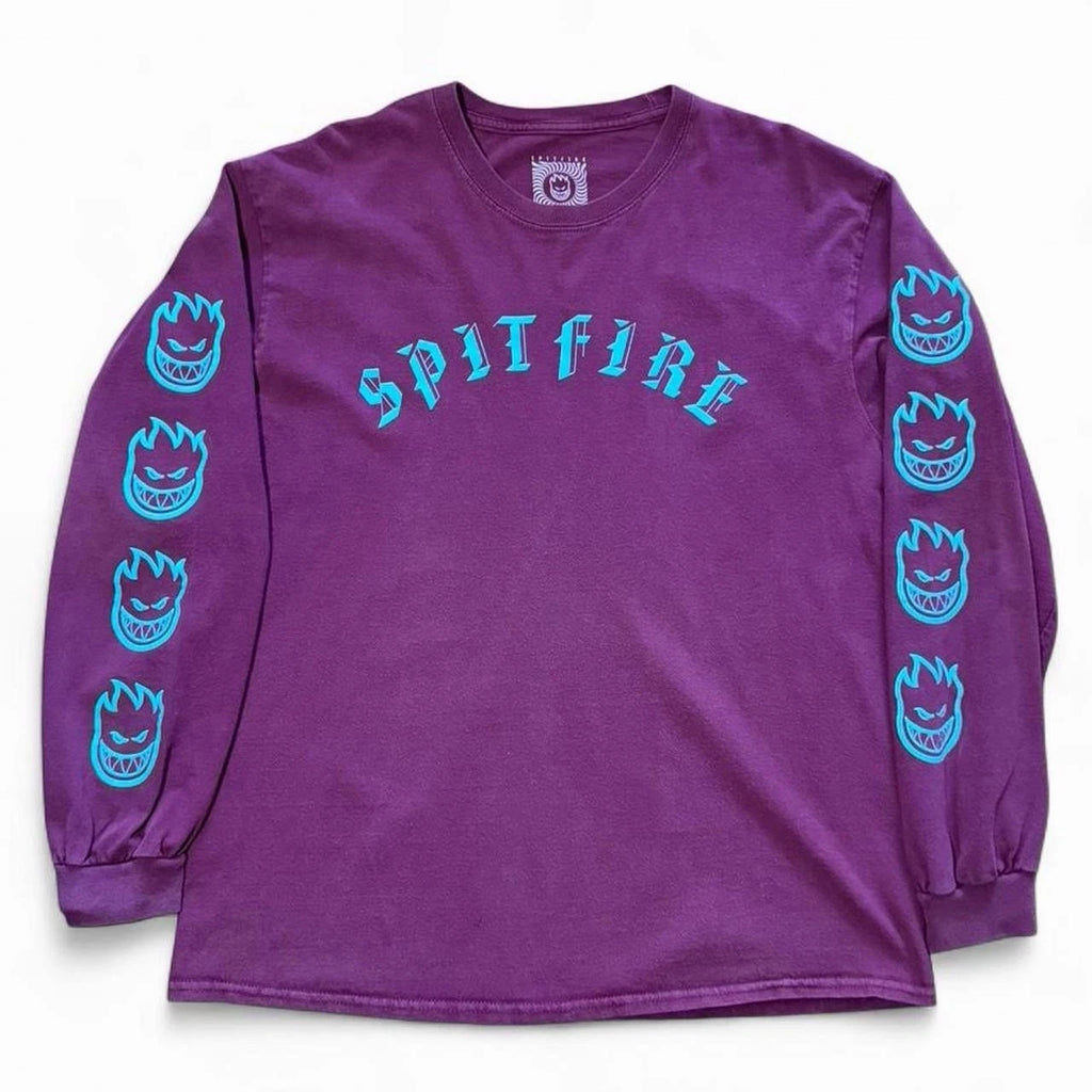 Y2K Spitfire Skateboards Spellout Bighead Logo Skater Long Sleeve Shirt Large