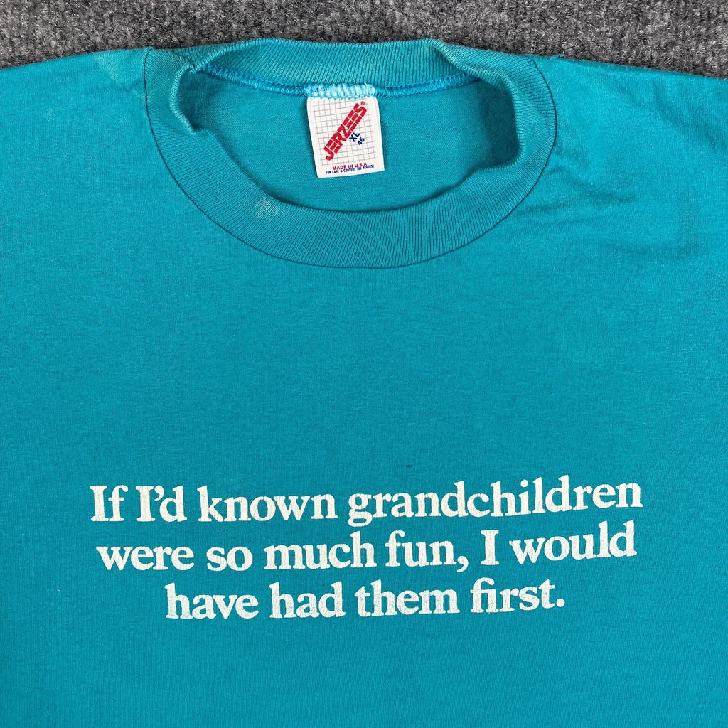 Jerzees T-Shirt Mens XL Turquoise Funny Grandkids Quote Graphic USA Cotton Tee