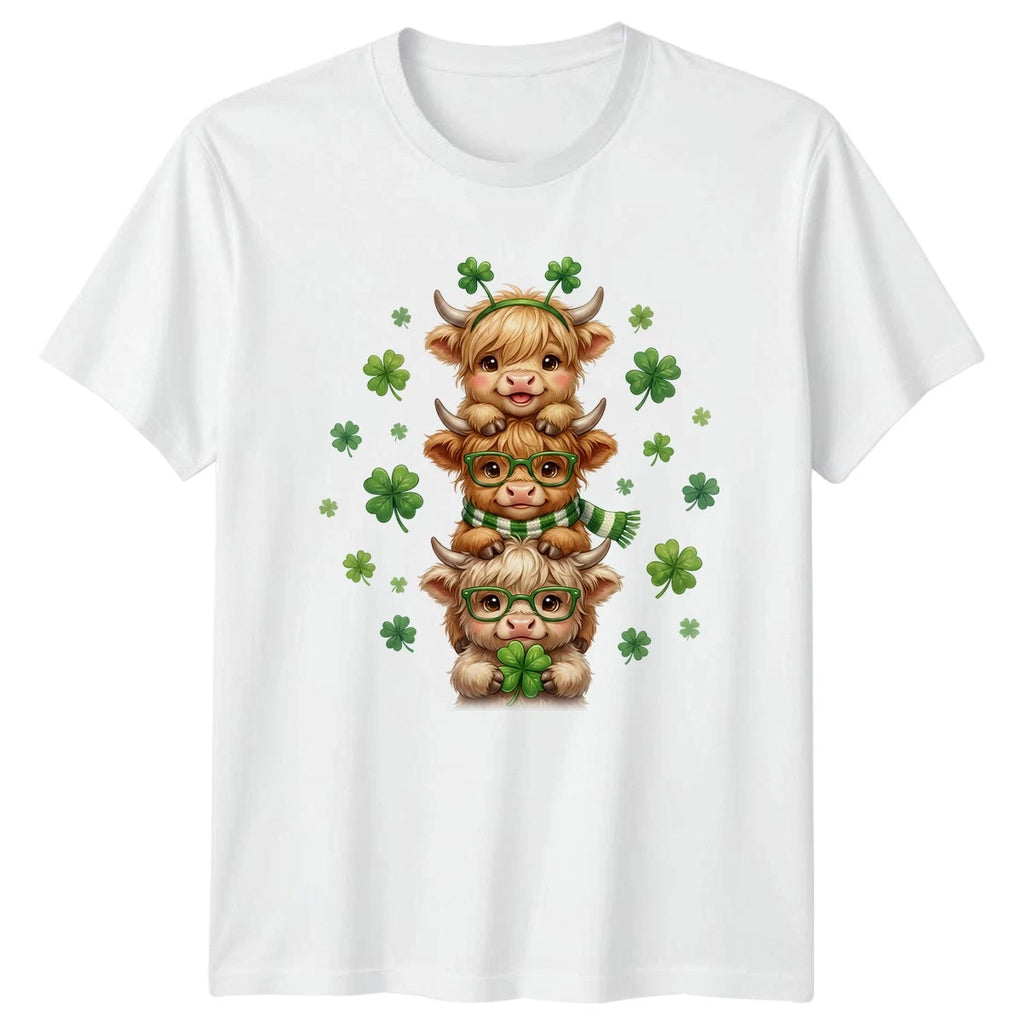 Three Highland Cow St Patricks Day T-Shirt Cute Cattle Irish Holiday