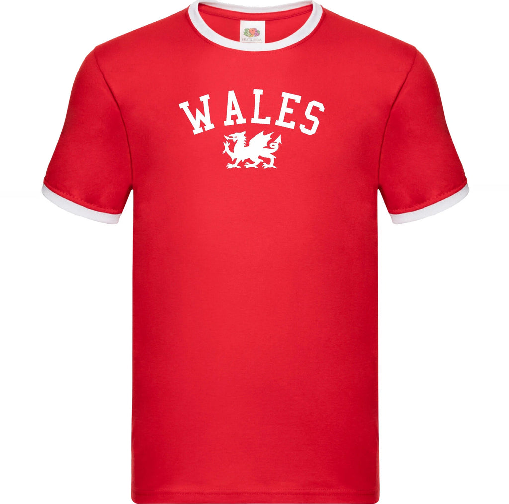 Wales Ringer T-Shirt - Retro Style, Souvenir, Welsh, S-XXL