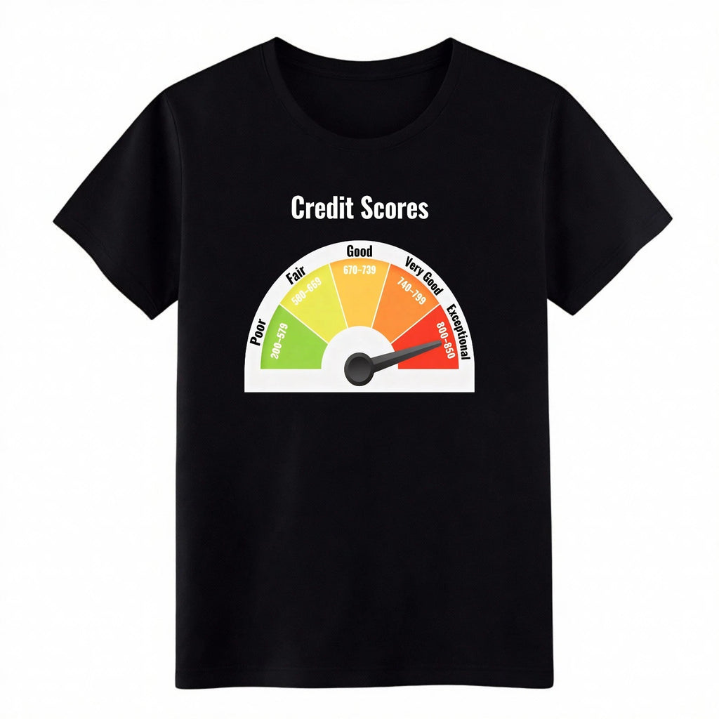 Funny Credit Score Gauge Graphic Unisex T-Shirt S-5XL Cotton Tee Free Shipping