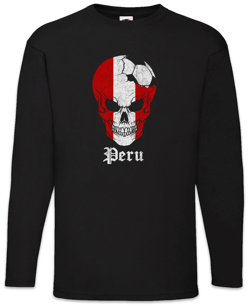 Peru Football Skull I Men Long Sleeve T-Shirt peruvian Soccer Flag World