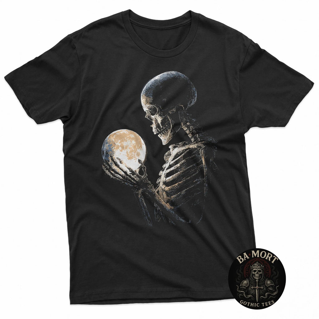 Moonlight Skeleton Holding Full Moon Gothic Aesthetic Art T-Shirt