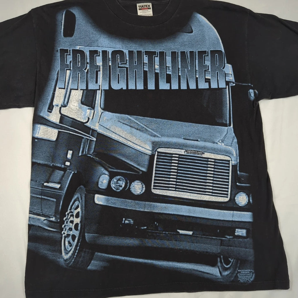TULTEX FREIGHTLINER Vtg 90s Y2K Trucker Black Graphic Print T-SHIRT Men's L