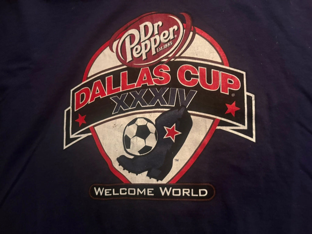 NWOT  Dallas Cup XXXIV NavyGraphic Men's  Soccer Short Sleeve T-Shirt Sz M