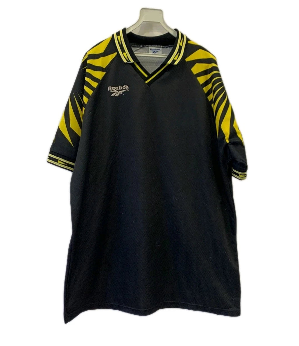 Vtg Reebok 90s Jersey Men’s XL Black Yellow Graphic Soccer Sport Shirt XL #225