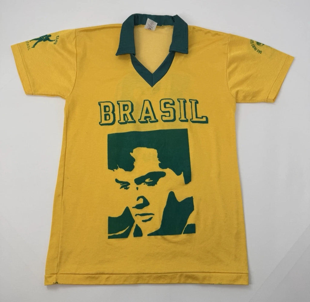 Vintage 80s Elvis Presley Brasil Fan Club Soccer Style Jersey T-Shirt RARE M