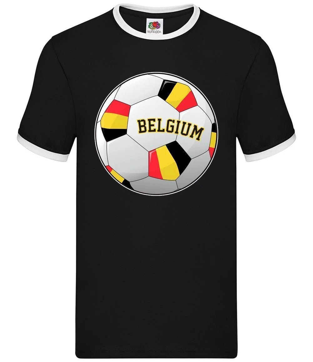 Country Football Belgium Ball - Mens Ringer - Team Fan Soccer Footie Love