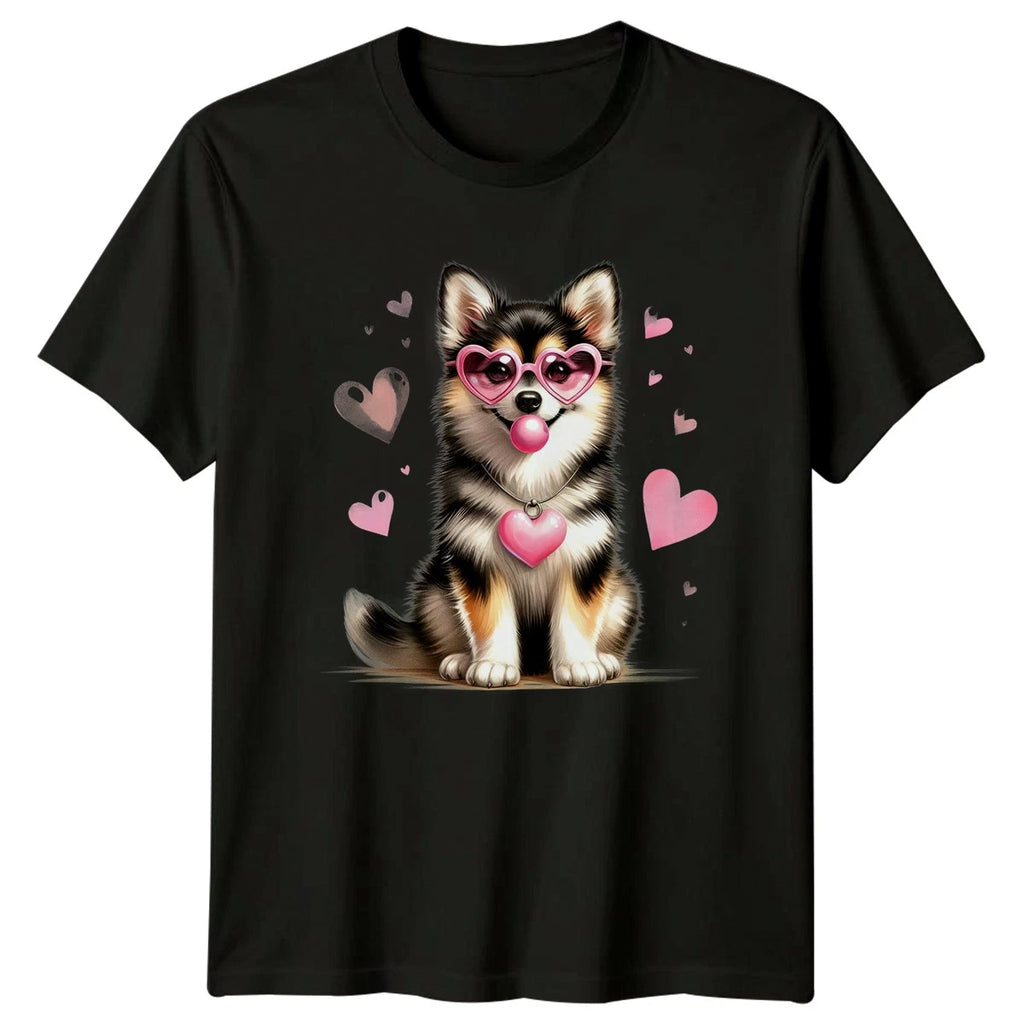 Cute Dog Puppy Heart Glasses Bubble Gum Animals Mens T-Shirt Womens Graphic Tee