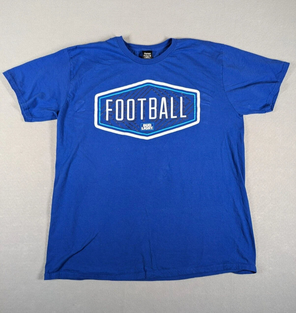 Bud Light Football T-Shirt Adult XXL Blue Royal Hanes Perfect Tee Pigskin