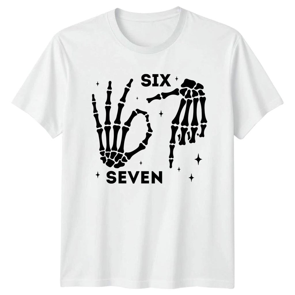 Six Seven Skeleton Hands Halloween Mens Womens Graphic Tee Unisex Spooky