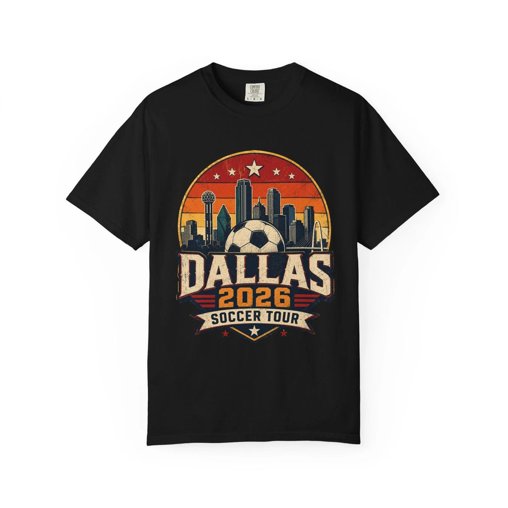 Bloomoro Dallas 2026 Soccer Tour T-Shirt City Skyline Soccer Ball Fan Tee Texas