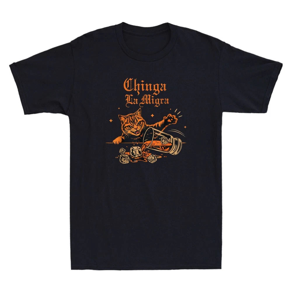 Chinga La Migra Cat Sarcastic Quote Funny Gothic Cat Art Vintage Men's T-Shirt