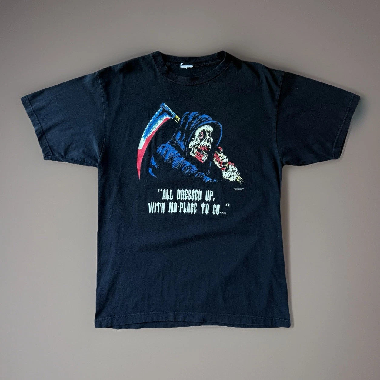 Vintage Grim Reaper Shirt Large Black 90s Streetwear Horror Movie All Dressed Up
