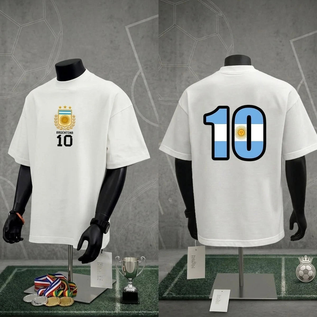 Argentina Soccer T-Shirt Number 10 Football Fan Tee Unisex Oversized