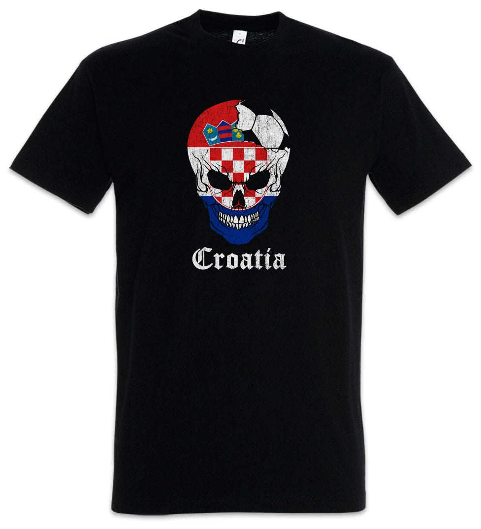 Croatia Football Skull I T-Shirt croatian Soccer Flag Banner World Championship
