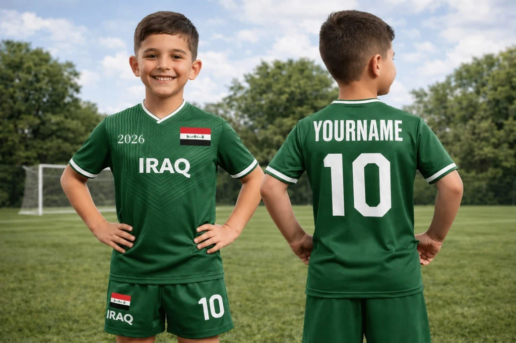 🔥Personalized Iraq Football Green AOP Set Gift Kids Fan Apparel