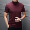 Tee Tops Short Sleeve Pullver T-Shirt Half High Collar Slim Solid Color Trendy