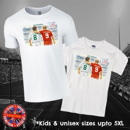 Bulgaria Stoichkov Letchkov USA 94 World Cup T-shirt in Men, Ladies & Kids Sizes
