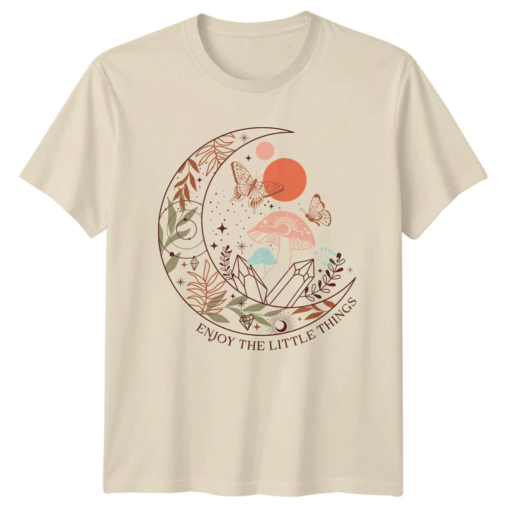 Enjoy The Little Things Moon Butterfly Boho Celestial Graphic T-Shirt