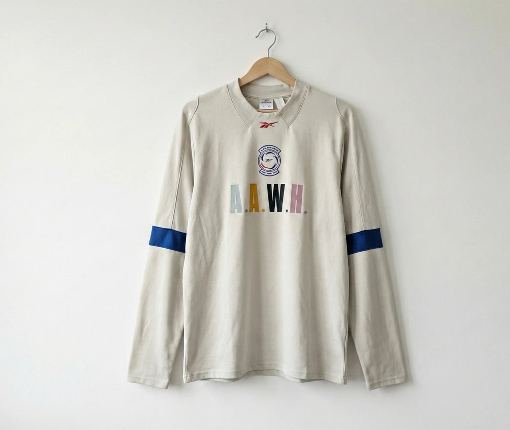 Reebok Classics Soccer T-Shirt Men M White Long Sleeve Graphic Retro Blokecore