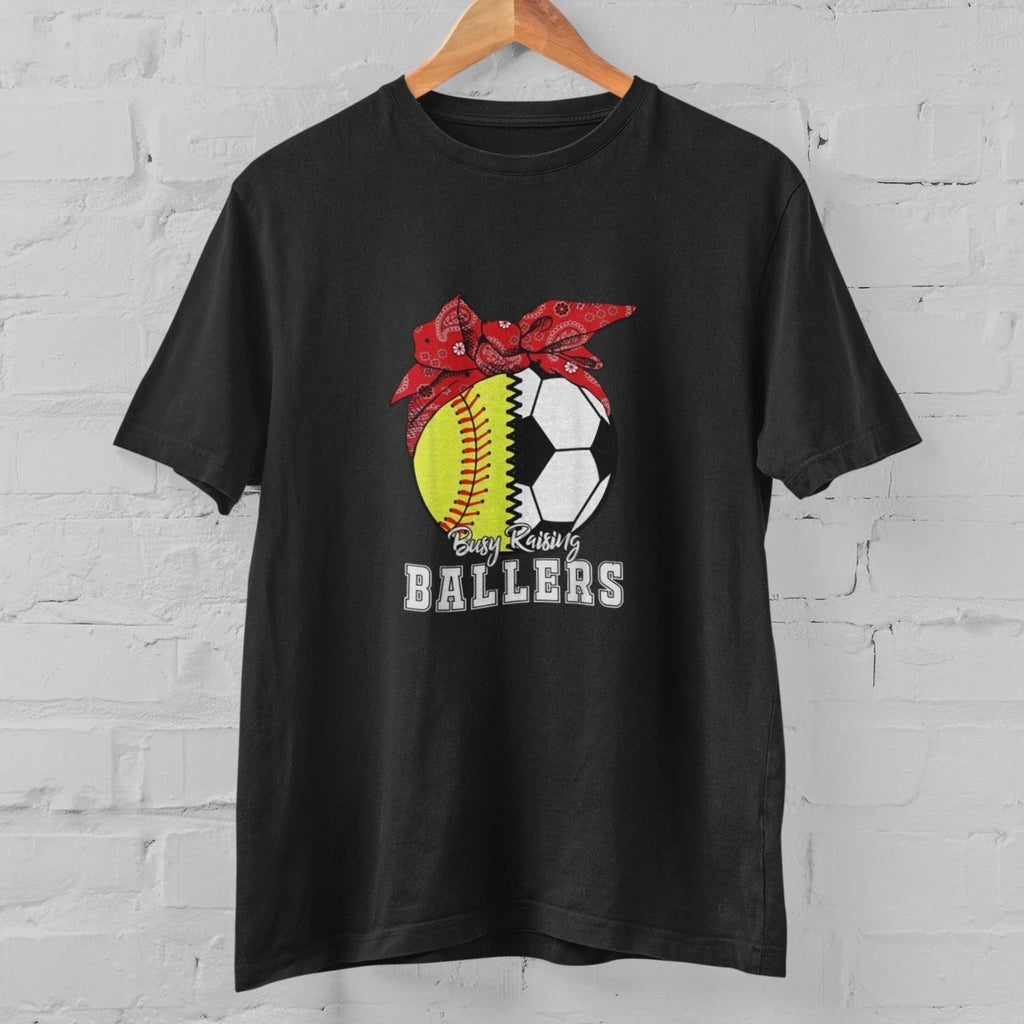 Busy Raising Ballers Shirt Softball Soccer Mom Sports T-Shirt Gift