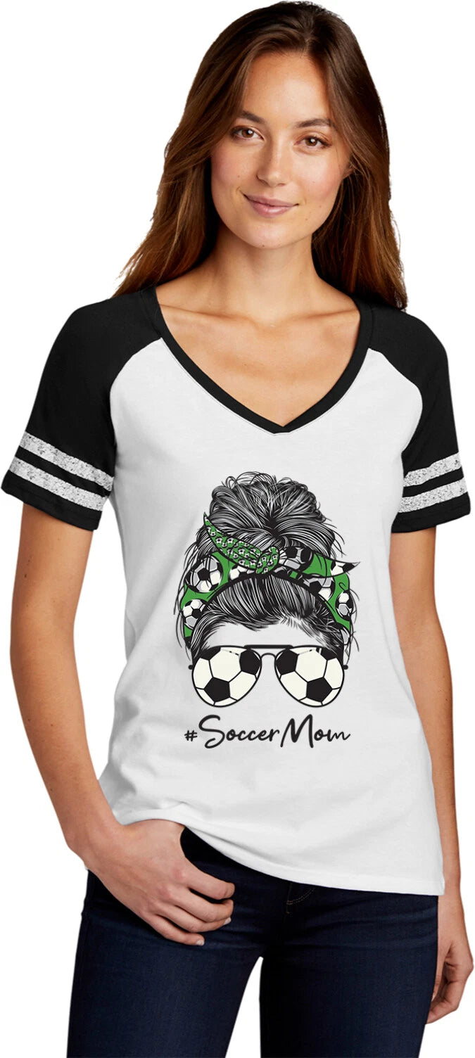 Mom Bun Soccer Mom Soccer Ball Headband Womens Game V-neck T-shirt
