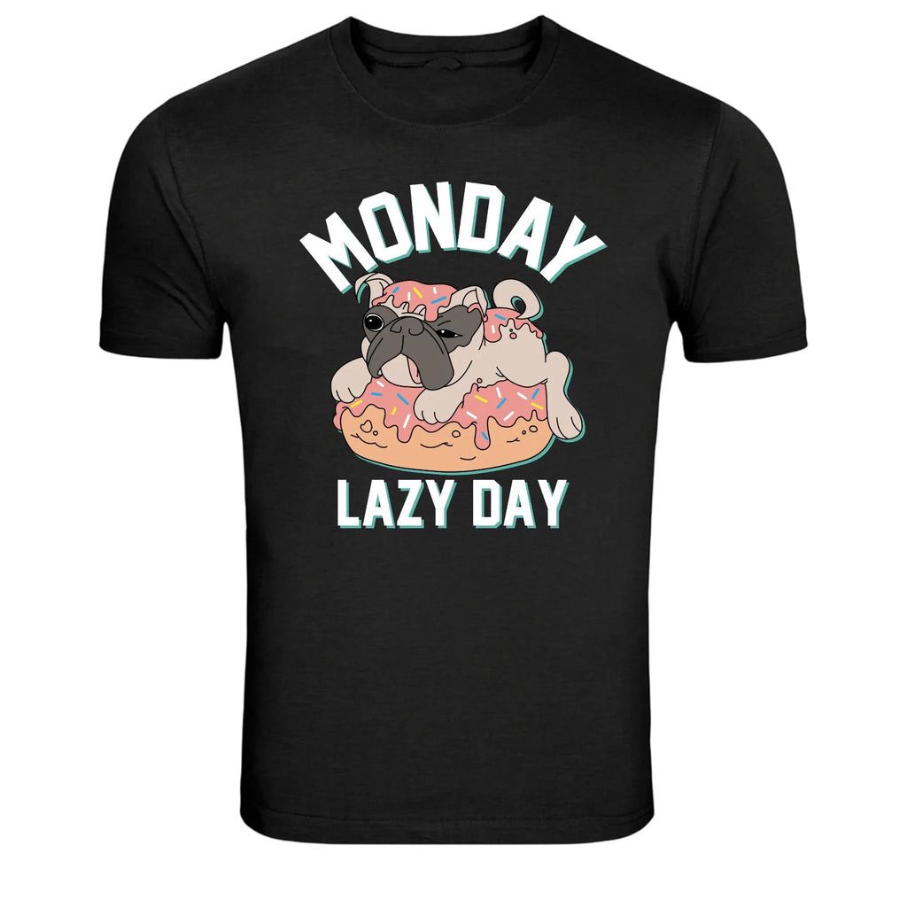 Monday Lazy Day Pug Donut Funny Dog Graphic T-Shirt