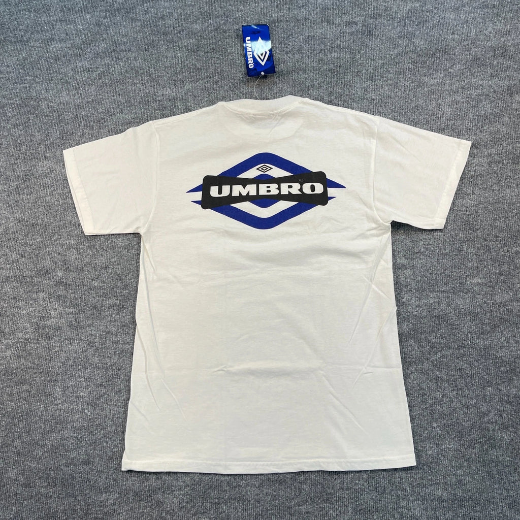 NWT Vintage 90s UMBRO Logo Sportswear Shirt Medium 19x28 White Deadstock