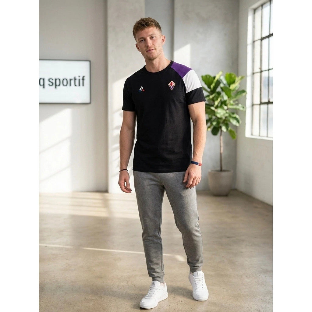 Le Coq Sportif ACF Fiorentina Mens XXL Black Soccer T-Shirt Colorblock 401292374