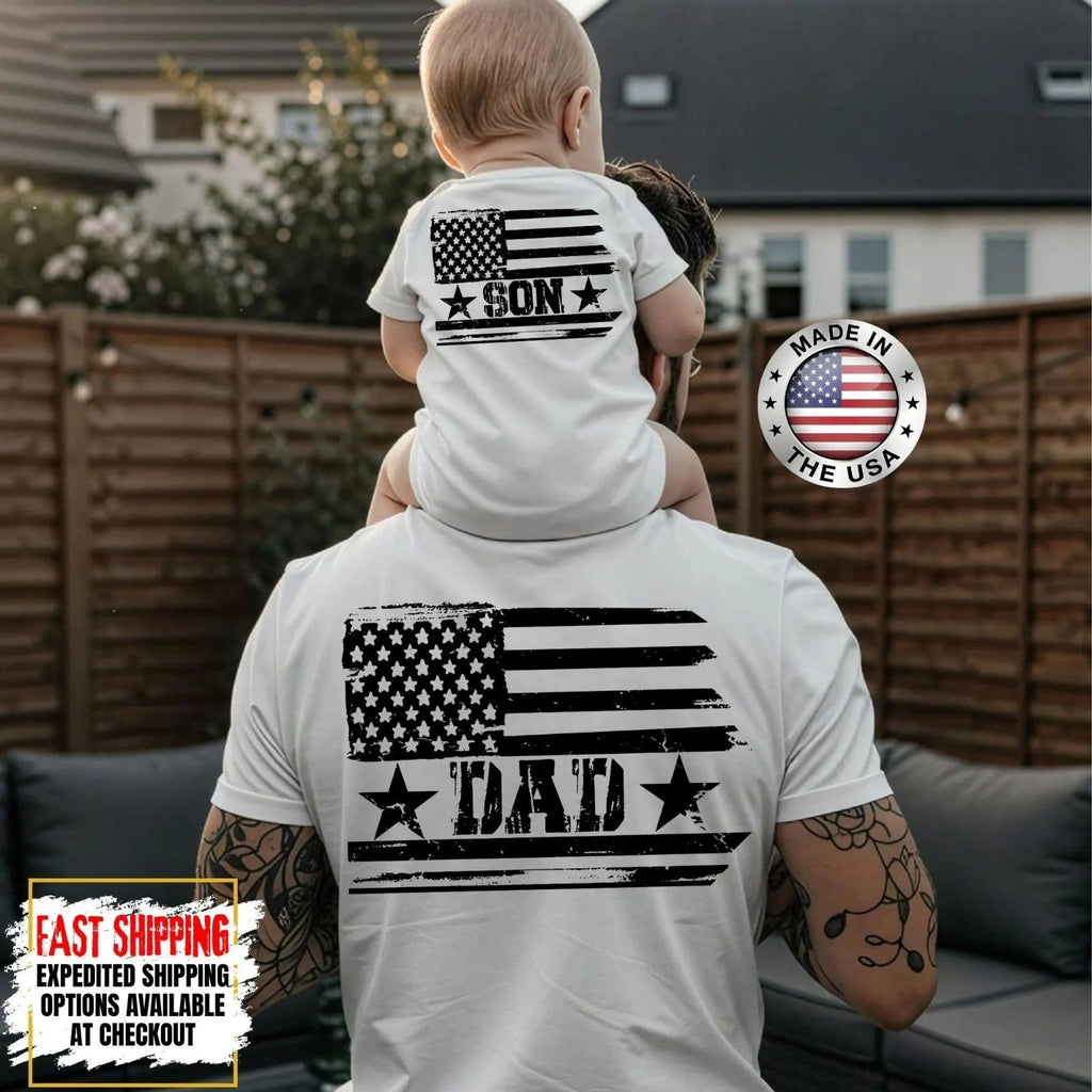 Personalized American Flag Shirt, First Father's Day Gifts, Dad and Son Matching
