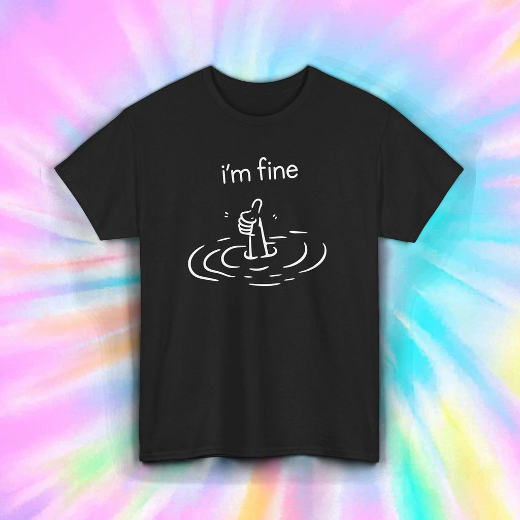 I’m Fine Shirt Funny Mental Health Drowning Sarcastic Thumbs Up Tee S-5XL