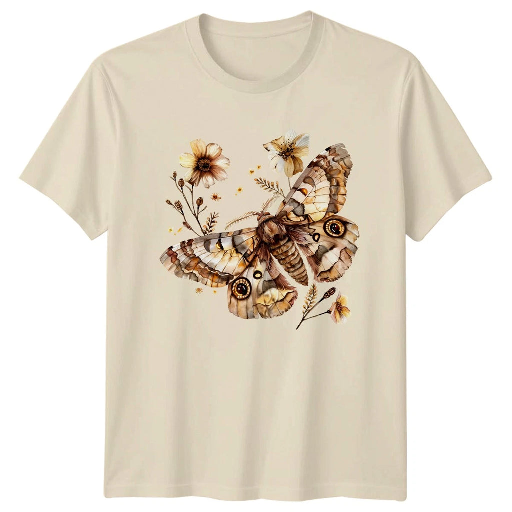 Boho Moth Floral T-Shirt Nature Art Gift For Her