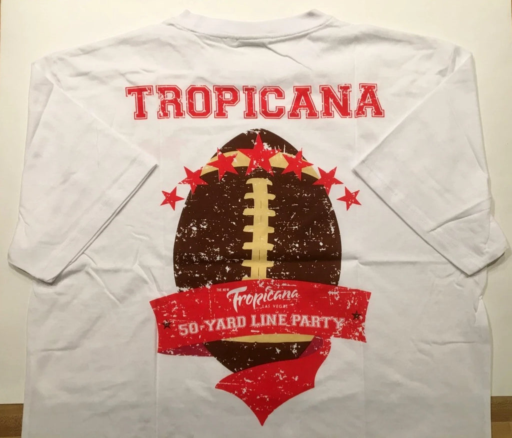 Las Vegas Tropicana Casino Football T-shirt White Men's XL 50 YARD LINE PARTY