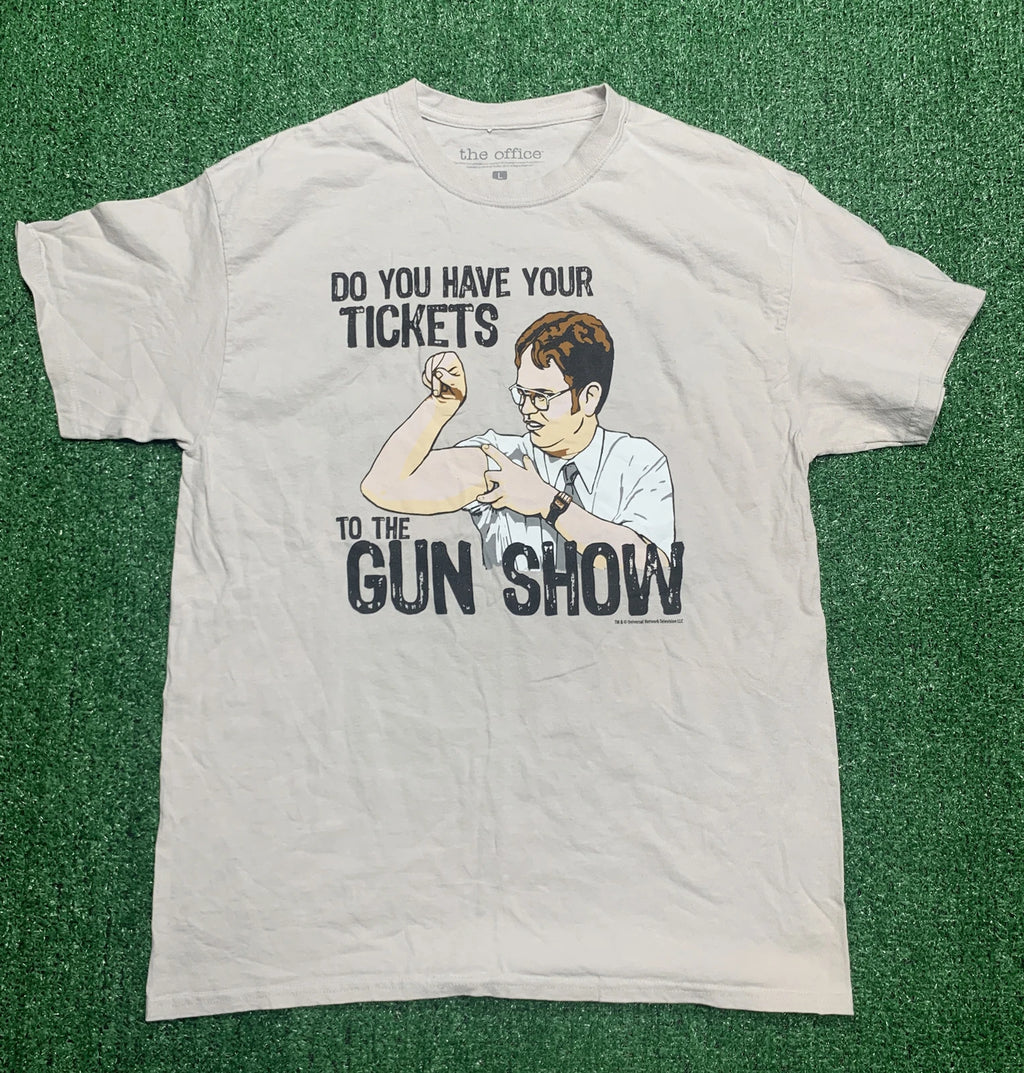 The Office Dwight Schrute Men's Size Large Tickets To The Gun Show T-Shirt
