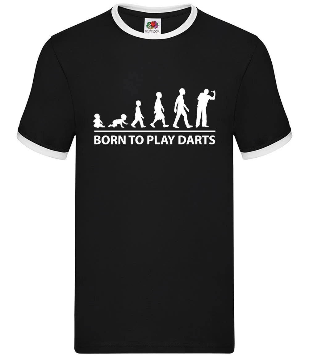 Born To Play Darts - Mens Ringer - Player Board Dart Pub Van Gerwen