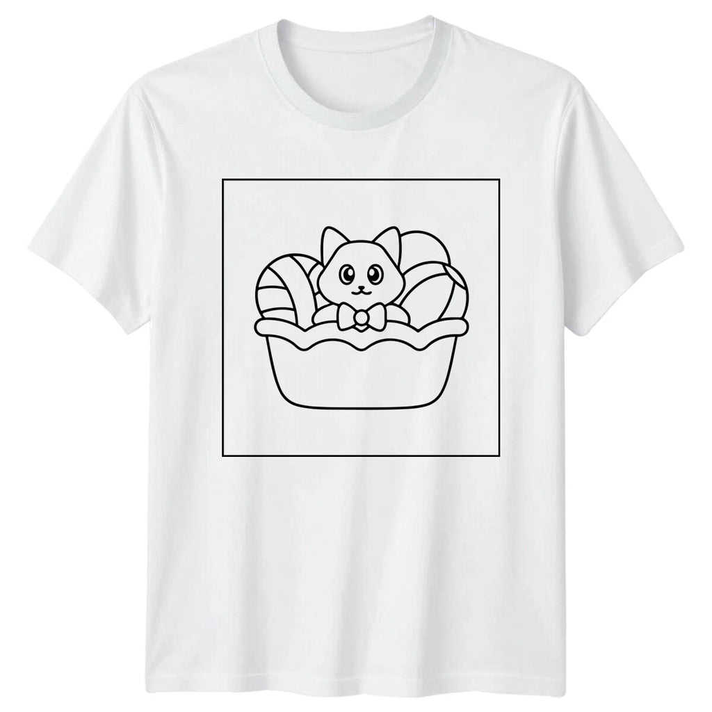 Cat in Basket Easter Eggs Animals Mens T-Shirt Womens Tee Graphic