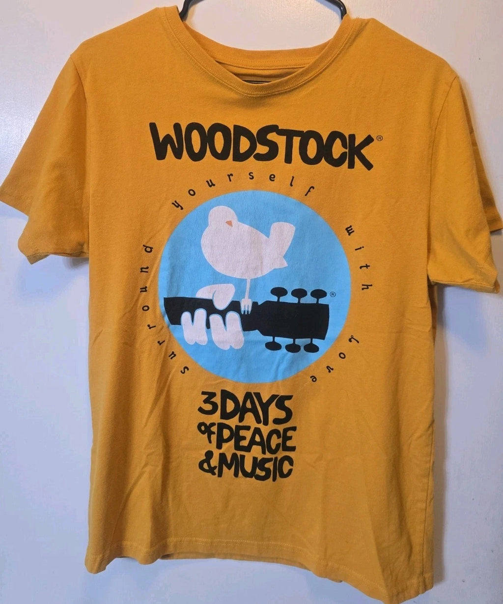Woodstock T Shirt Medium Yellow 3 Days Peace Music Graphic Festival Tee M