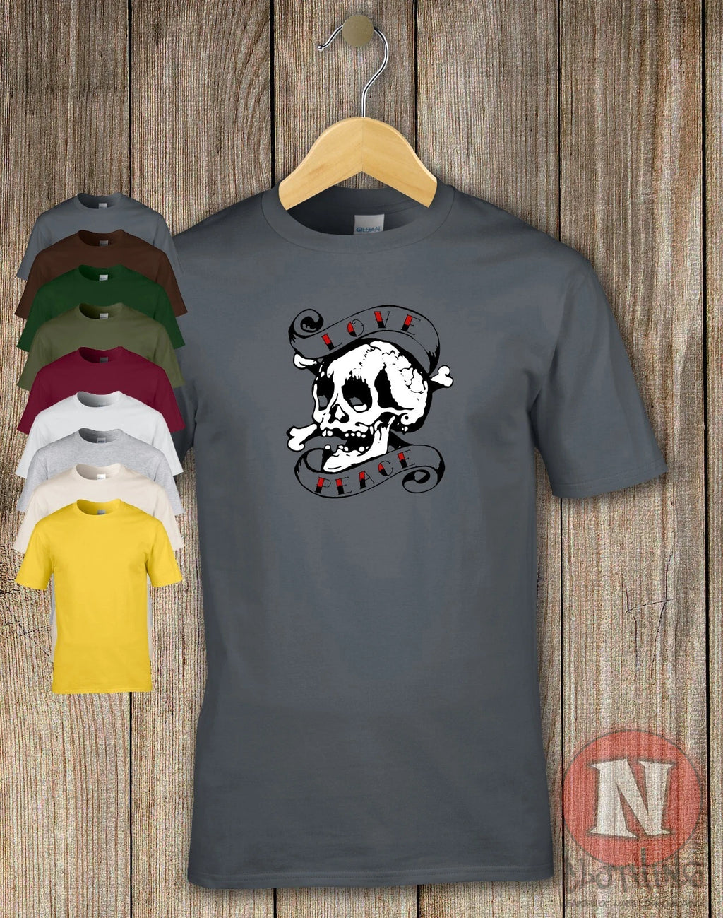 Grunge skull love and peace t-shirt tattoo festival wear cool summer tee