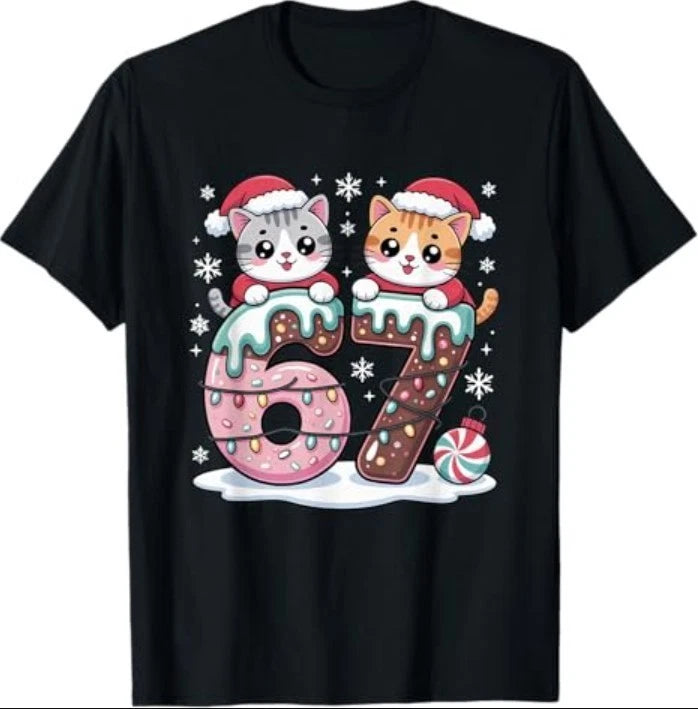 67 Funny Meme Kawaii Cats Christmas Ice Cream Drip 6 7 T-Shirt
