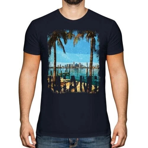 MIAMI GRUNGE PRINT MENS T-SHIRT SWAG TOP BEACH FLORIDA WHITE SHORT SLEEVE TOP