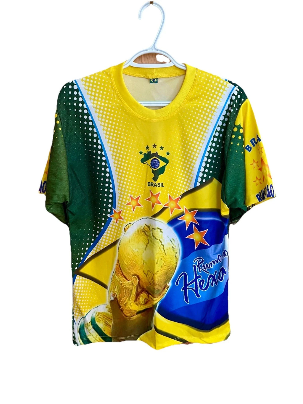 NWOT Vintage Brasil Soccer Shirt All Over Print Ronaldo Ronaldinho Fits Small M