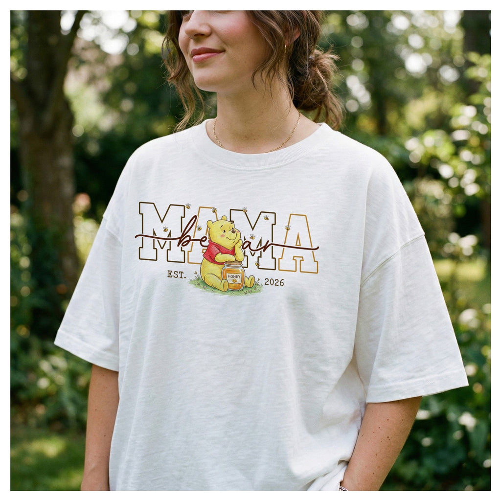 Cute Mama Bear Est 2026 T-Shirt Honey Bee First Time Mom Pregnancy Reveal